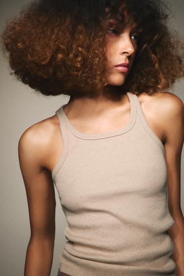 CAMISETA SEM MANGAS - Bege-vigoré da Zara