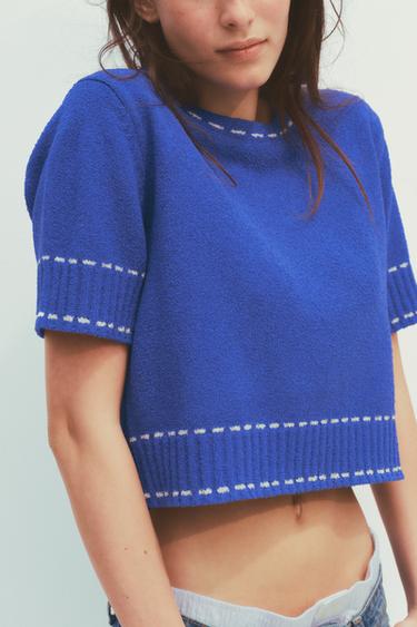 TOP WITH TOPSTITCHING - Bluish by Zara