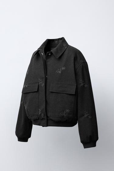 BLOUSON BOMBER À FLEURS BRODÉES - Anthracite foncé de Zara - Image 1