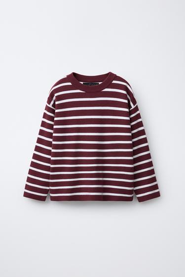 STRIPED KNIT T-SHIRT - bordeaux/ecru by Zara