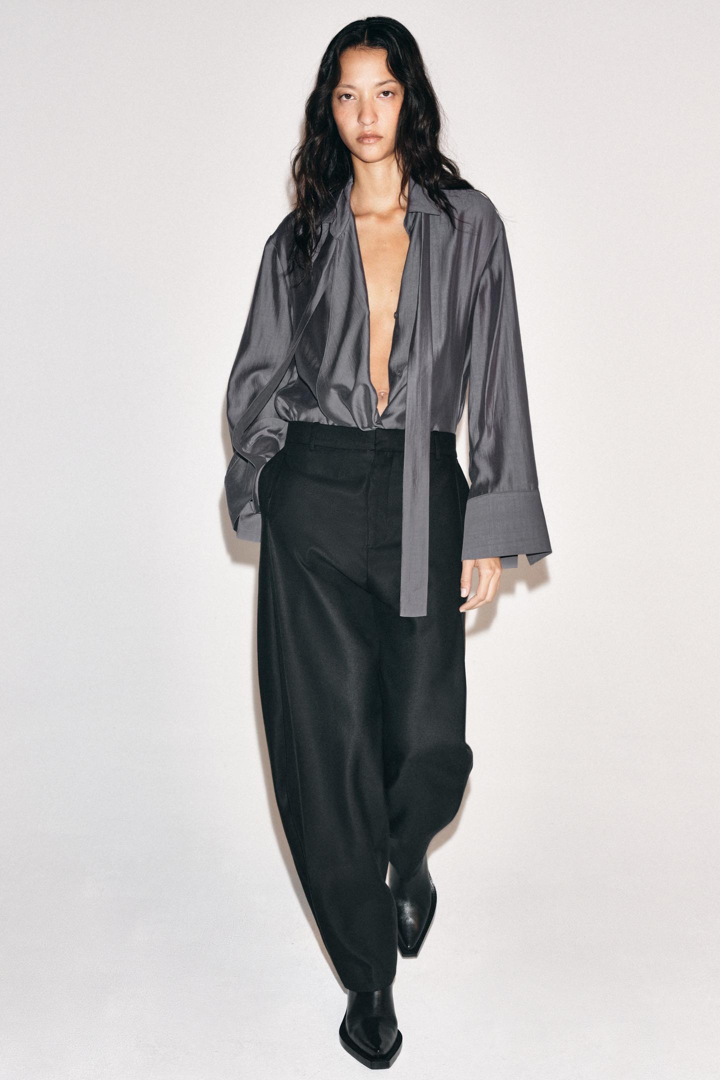Женские брюки Zara ZW Collection Wide-Leg, цвет: Чёрный — фото 4