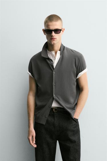 Zara KNIT COTTON SHIRT - Dark gray