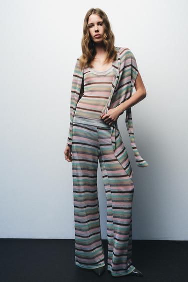 Zara METALLIC THREAD STRIPED PANTS - Multicolored