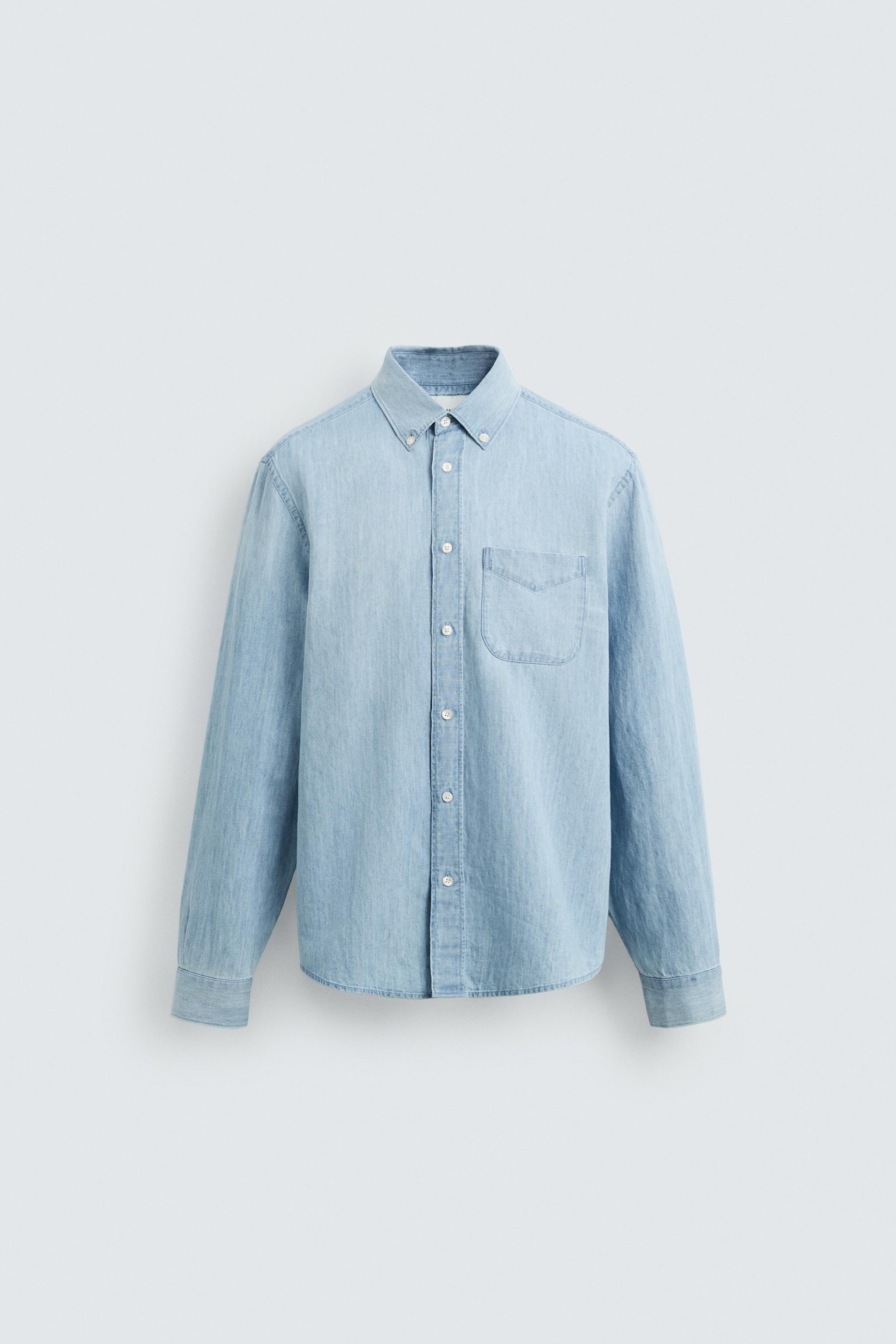 REGULAR FIT DENIM SHIRT - Light blue | ZARA United States REGULAR FIT DENIM SHIRT - Light blue | ZARA United States