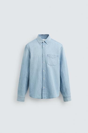 REGULAR FIT DENIM SHIRT - Light blue by Zara