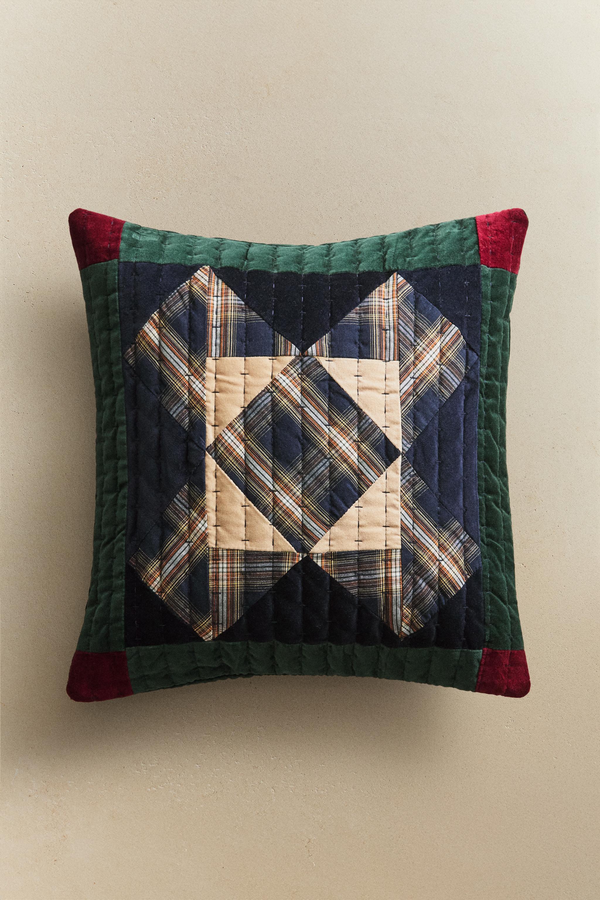 PATCHWORK CROSS THROW PILLOW COVER