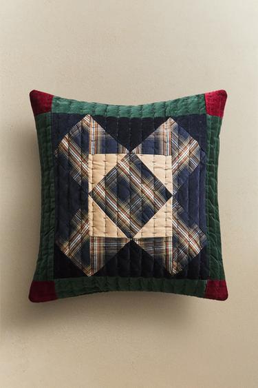 PATCHWORK CROSS CUSHION COVER - Green by Zara - Image 4