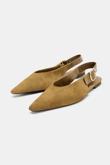 CHAUSSURES OUVERTES À L'ARRIÈRE EN CUIR COMBINÉ - Vert kaki de Zara - Image 2