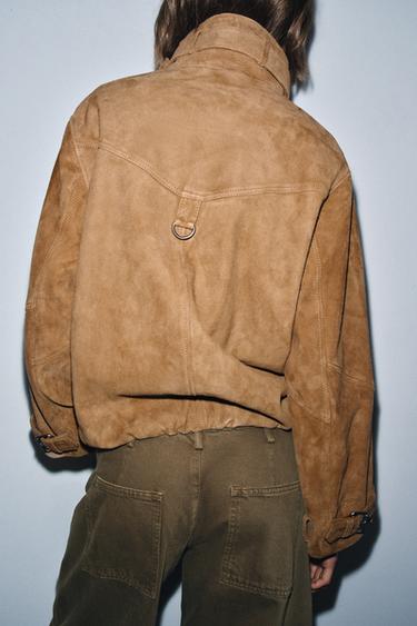 BLOUSON EN CUIR DAIM ZW COLLECTION ÉDITION LIMITÉE - Marron clair de Zara - Image 2
