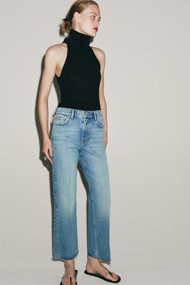 ZW COLLECTION CROPPED FLARE MID-WAIST JEANS - Faded blue by Zara