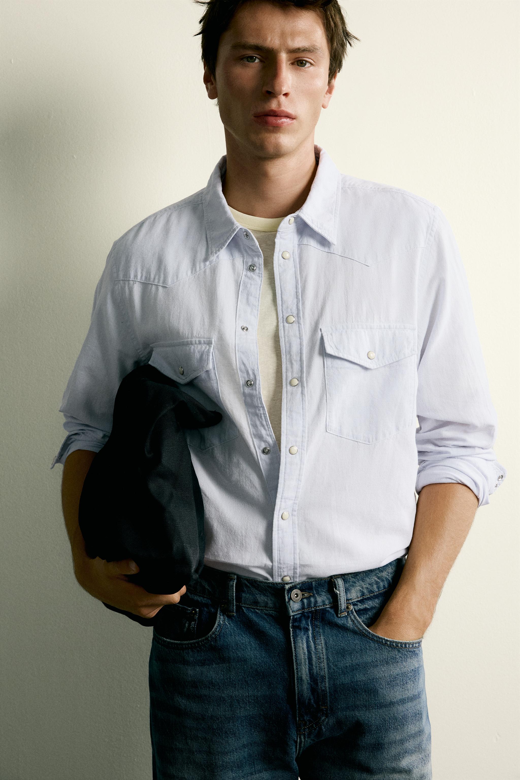 REGULAR FIT COTTON-LINEN WESTERN SHIRT