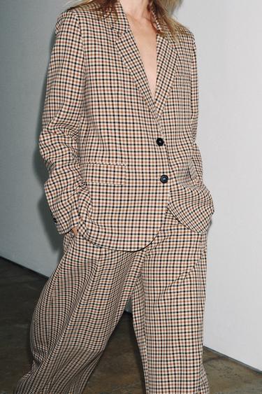 VESTE DROITE À CARREAUX ZW COLLECTION - Multicolore de Zara - Image 4