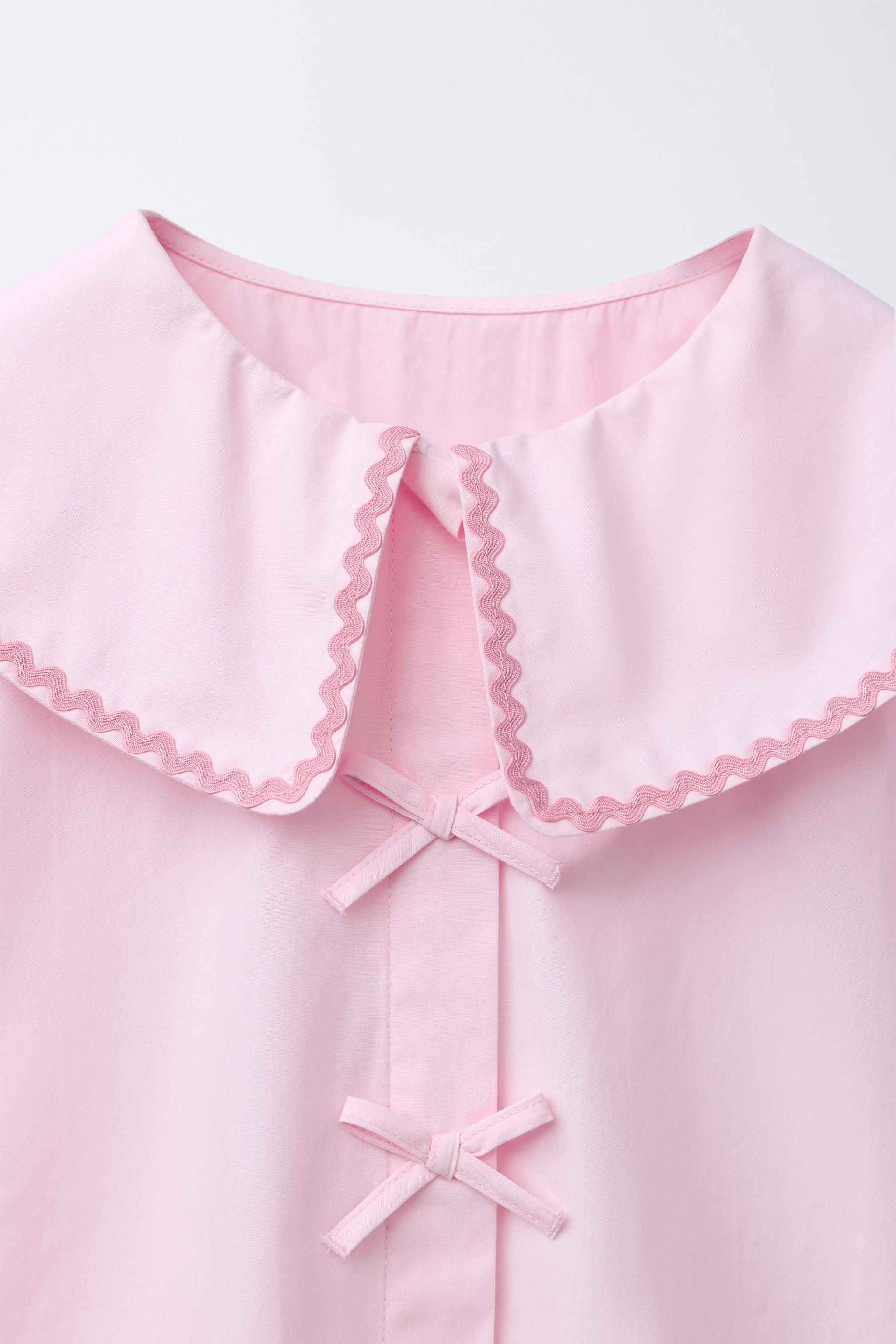 タグ付searoomlynnCurveneckVelvet Ribbontops PICOT TRIM PETER PAN COLLAR SHIRT - Pink | ZARA United States