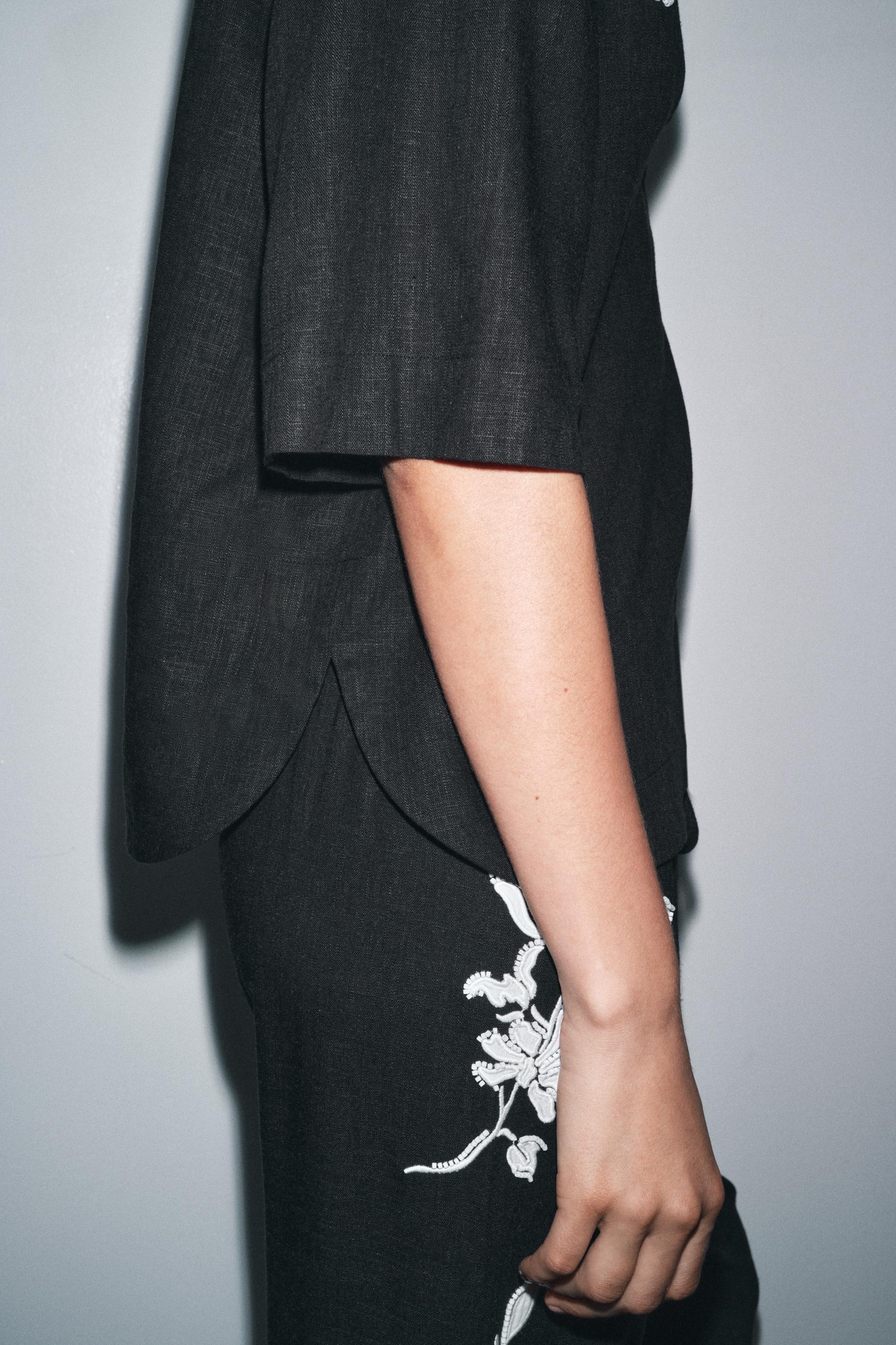 EMBROIDERED BEADED SHIRT ZW COLLECTION - Black / White