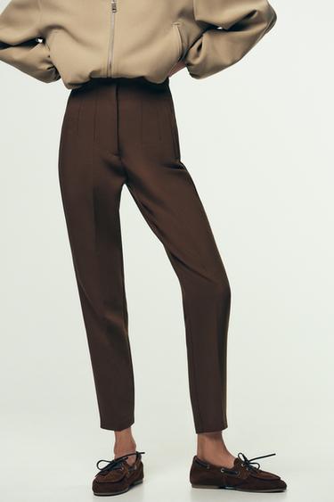 Zara PANTS WITH A HIGH WAIST - Brown