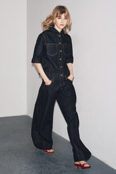 Zara PATCH POCKET DENIM JACKET ZW COLLECTION - Blue