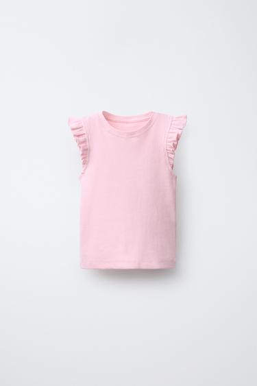 Zara RUFFLED RIBBED SHIRT - Pink