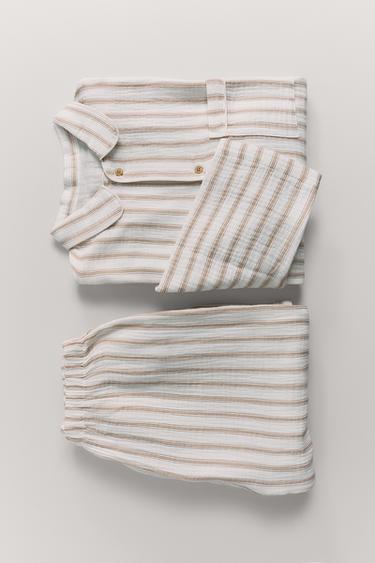 2-14 YEARS / STRIPED TEXTURED PYJAMAS - Straw by Zara