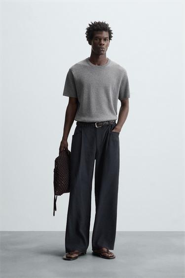 Zara RELAXED FIT KNIT T-SHIRT - Gray marl