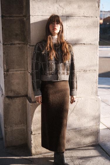 TRICOT VEST MET RUITEN - Bruin van Zara - Afbeelding 0