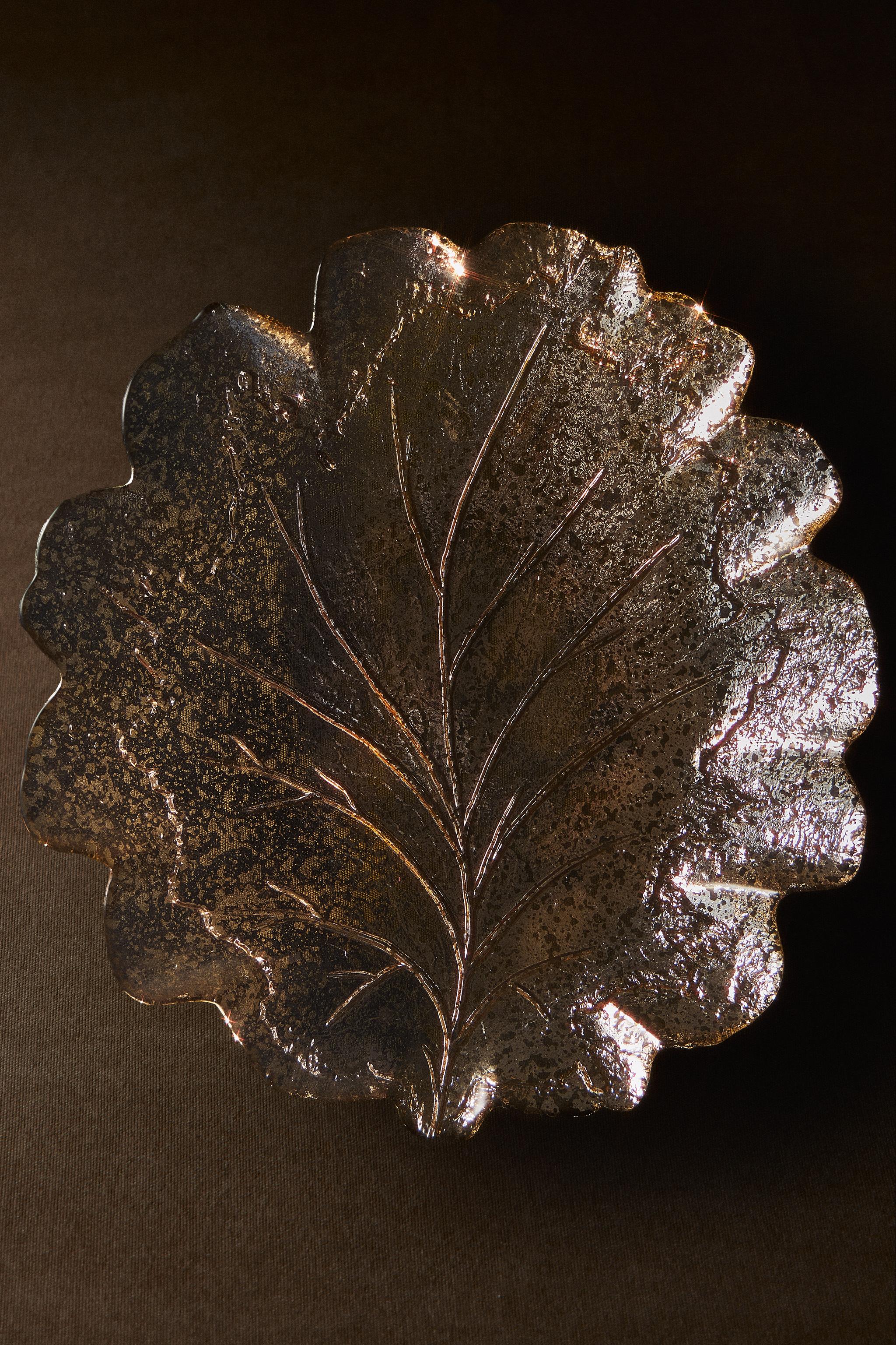 PLAT VERRE ARGENTÉ FEUILLE NOËL