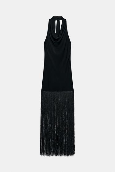ZW COLLECTION HALTERNECK FRINGED DRESS - Black by Zara - Image 6