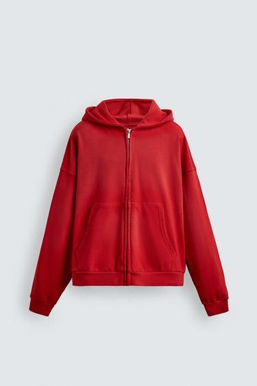 SPRAY WASH ZIP-UP SWEATSHIRT - Red by Zara