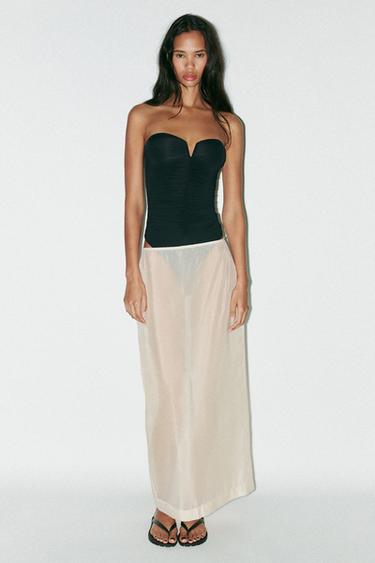 RUFFLED POLYAMIDE BANDEAU BODYSUIT - Black by Zara