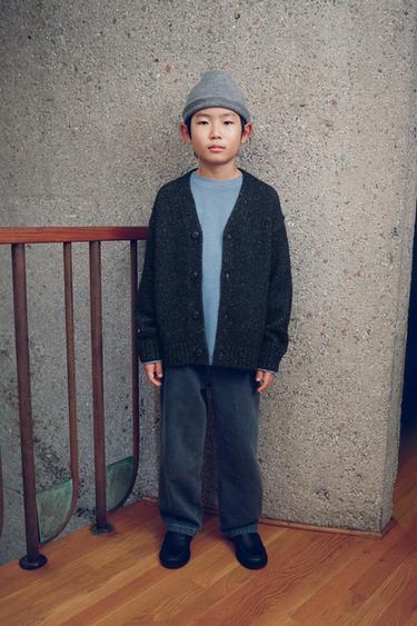 CARDIGAN BOUTONNÉ AVEC LAINE - Anthracite foncé de Zara