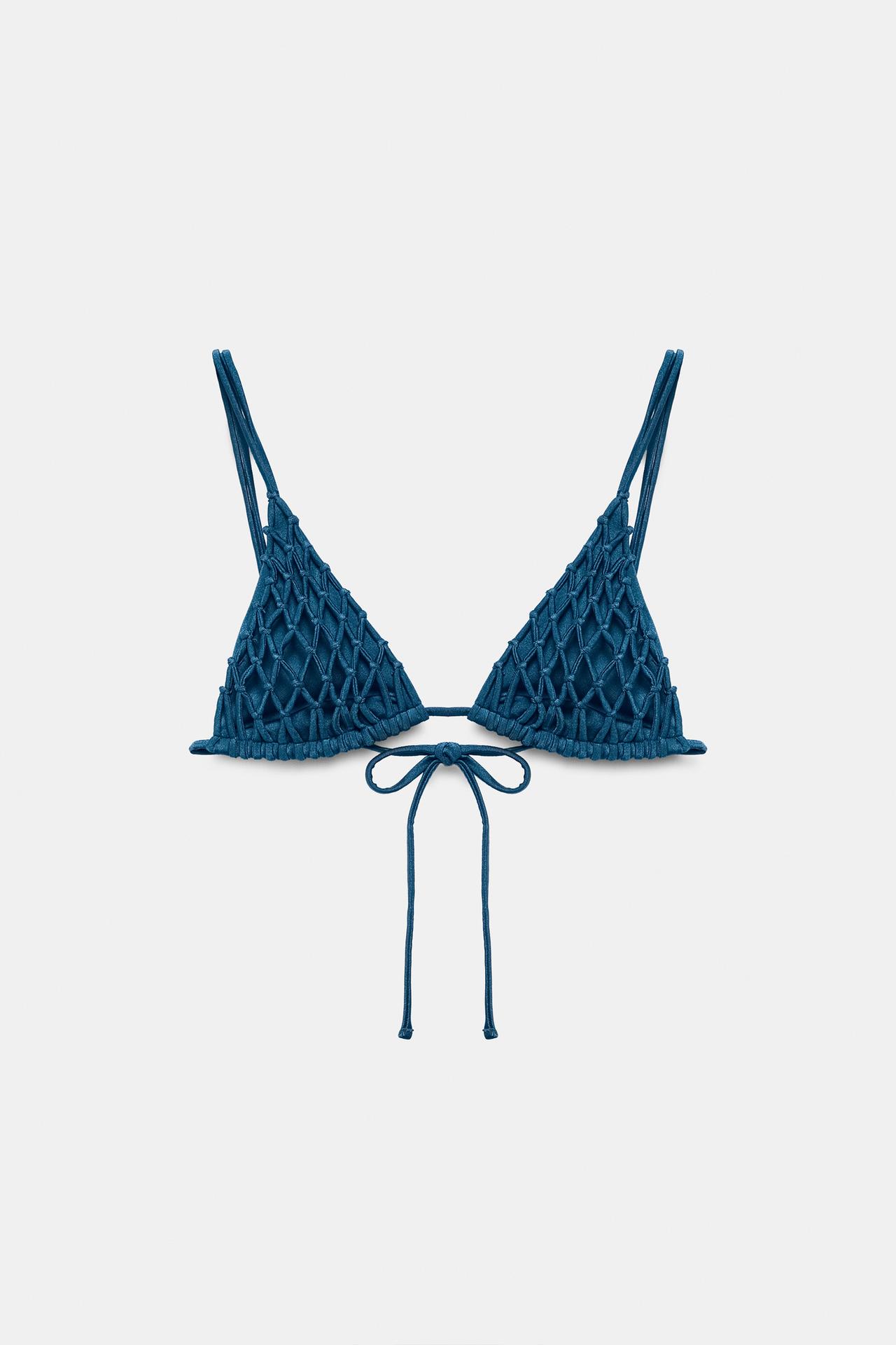 KNOTTED STRAP BIKINI TOP — Blue