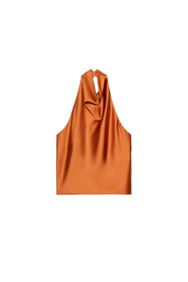 SATIN HALTER TOP - Orange by Zara