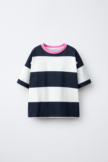 CAMISETA ESTAMPADO RAYAS - Marino de Zara - Imagen 0