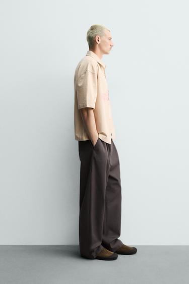 BOXY FIT OVERSHIRT WITH PATCHED TEXT - Ecru by Zara - Image 3