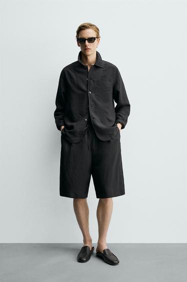 SHORT FLUIDE JACQUARD À RAYURES - Noir de Zara - Image 0