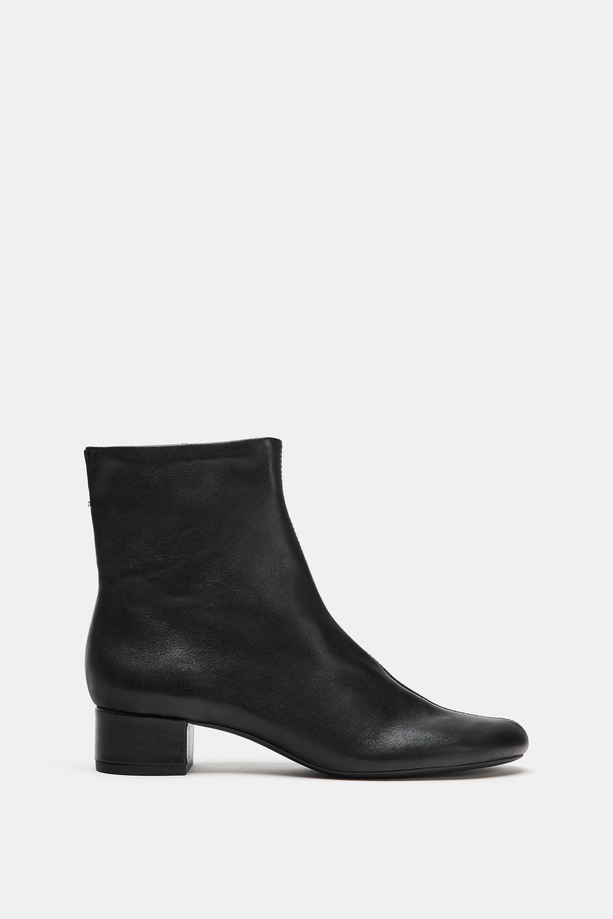 LEATHER BLOCK HEEL ANKLE BOOTS - Black | ZARA United States