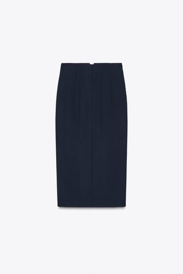 SAIA MIDI COM RISCA DE GIZ - Azul-marinho da Zara