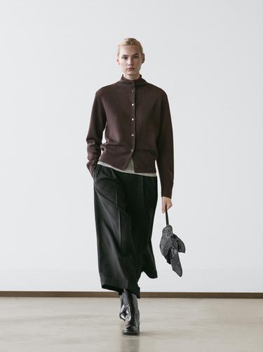 Zara Wool high neck knit cardigan - Chocolate - Image 0