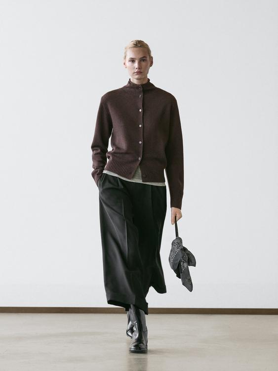 Wool high neck knit cardigan