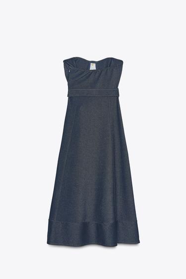 STRAPLESS BELTED DRESS - Indigo by Zara - Image 4