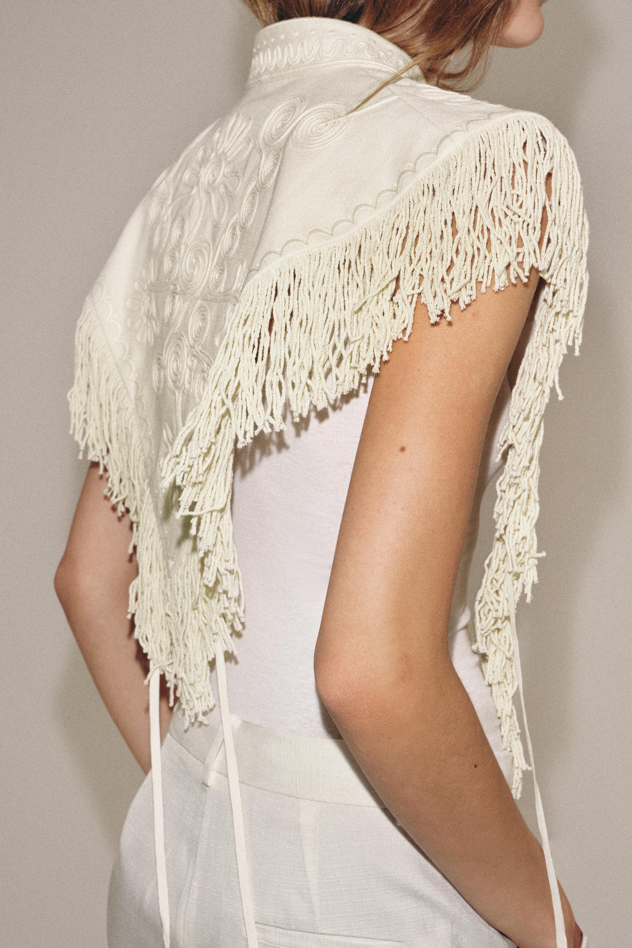 ZW COLLECTION FRINGED EMBROIDERED VEST - Ecru | ZARA United States