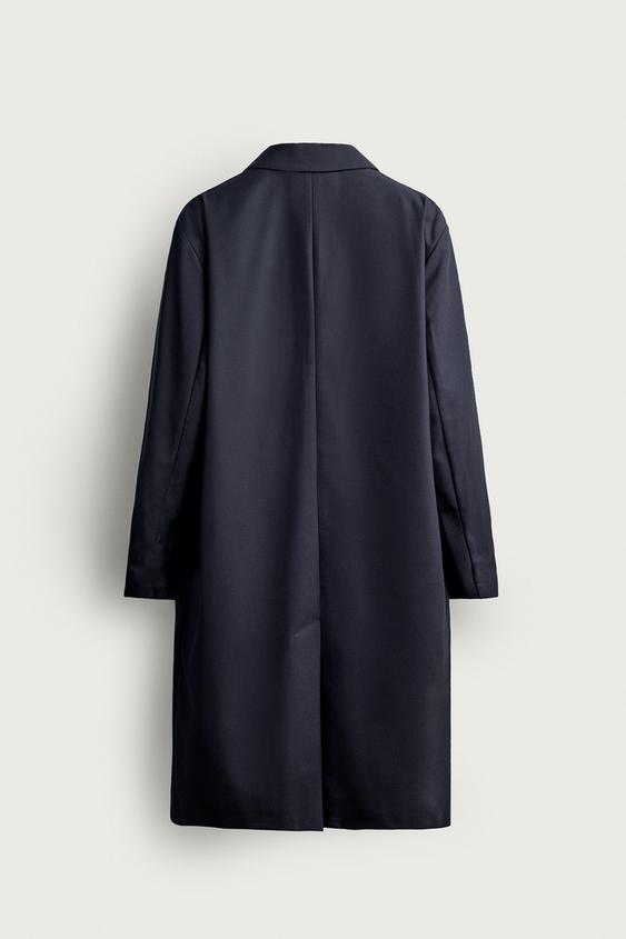 VESTE LONGUE COUPE DÉCONTRACTÉE AVEC LAINE - Bleu marine de Zara - Image 9