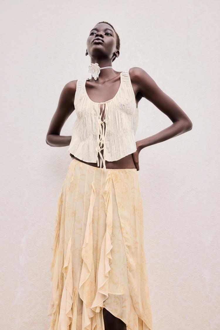 フリルトリム付きプリントスカート - ライトベージュ | ZARA Japan / 日本 