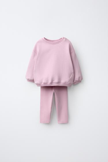 CONJUNTO JOGGING SUDADERA ETIQUETA Y LEGGING LISO - Rosa de Zara