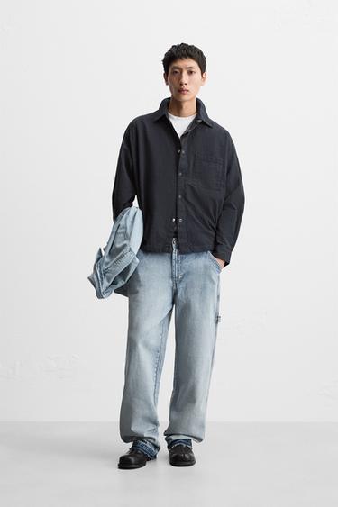 Zara 條紋丹寧襯衫 - 藍色