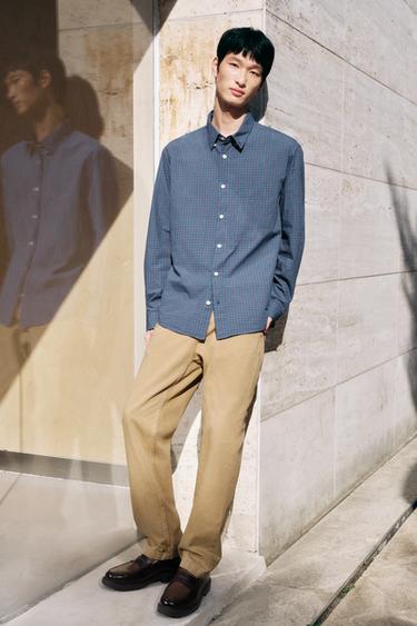 Zara 格紋口袋襯衫 - 深藍色