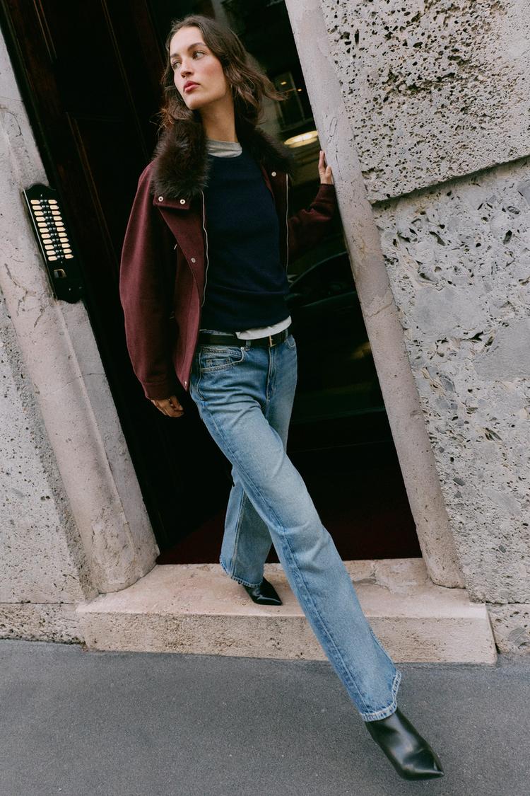 FAUX-FUR COLLAR BELTED JACKET