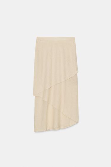 SAIA MIDI DE MALHA COM CAMADAS - Creme da Zara