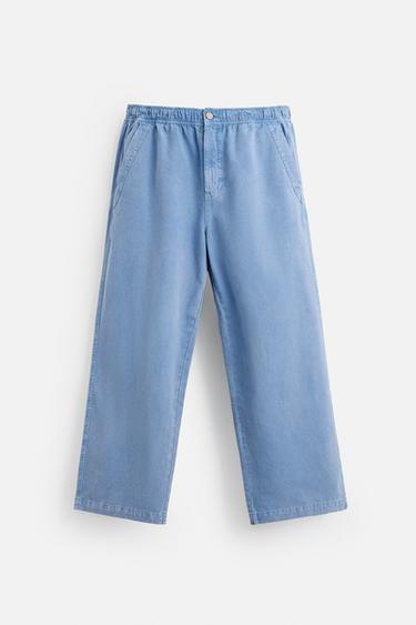 WASHED CANVAS TROUSERS - Light blue by Zara