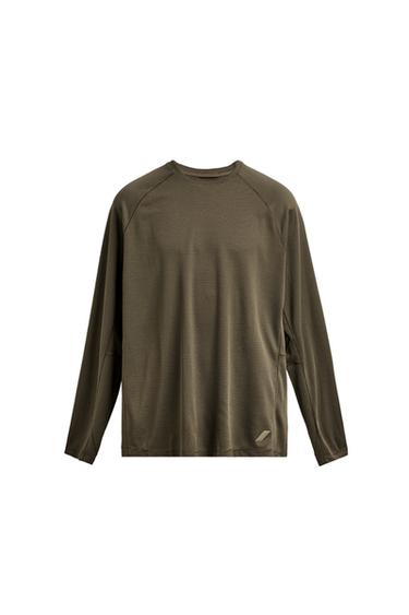 Zara GRAVEL LONG SLEEVE TECHNICAL T-SHIRT - Mid-green