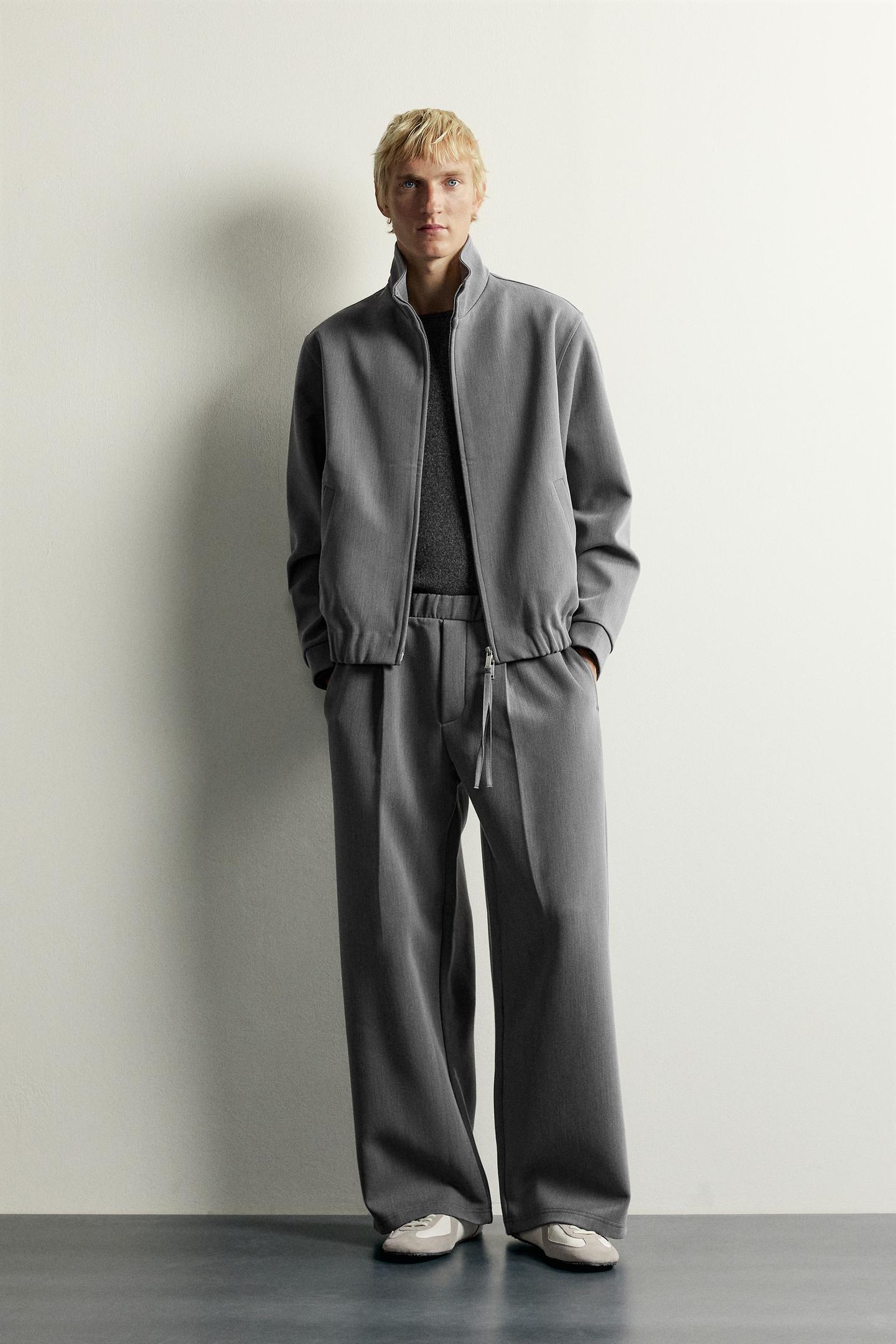 Мужские брюки Zara Pleated Wide Fit, цвет: Серый — фото 1